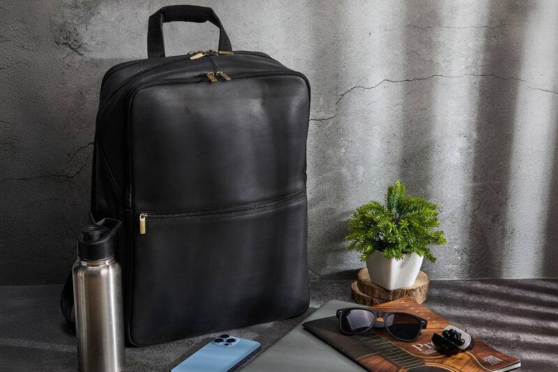 Alt View 3. Luxorro - Leather Backpack for men. Fits 17" Laptop - Black.