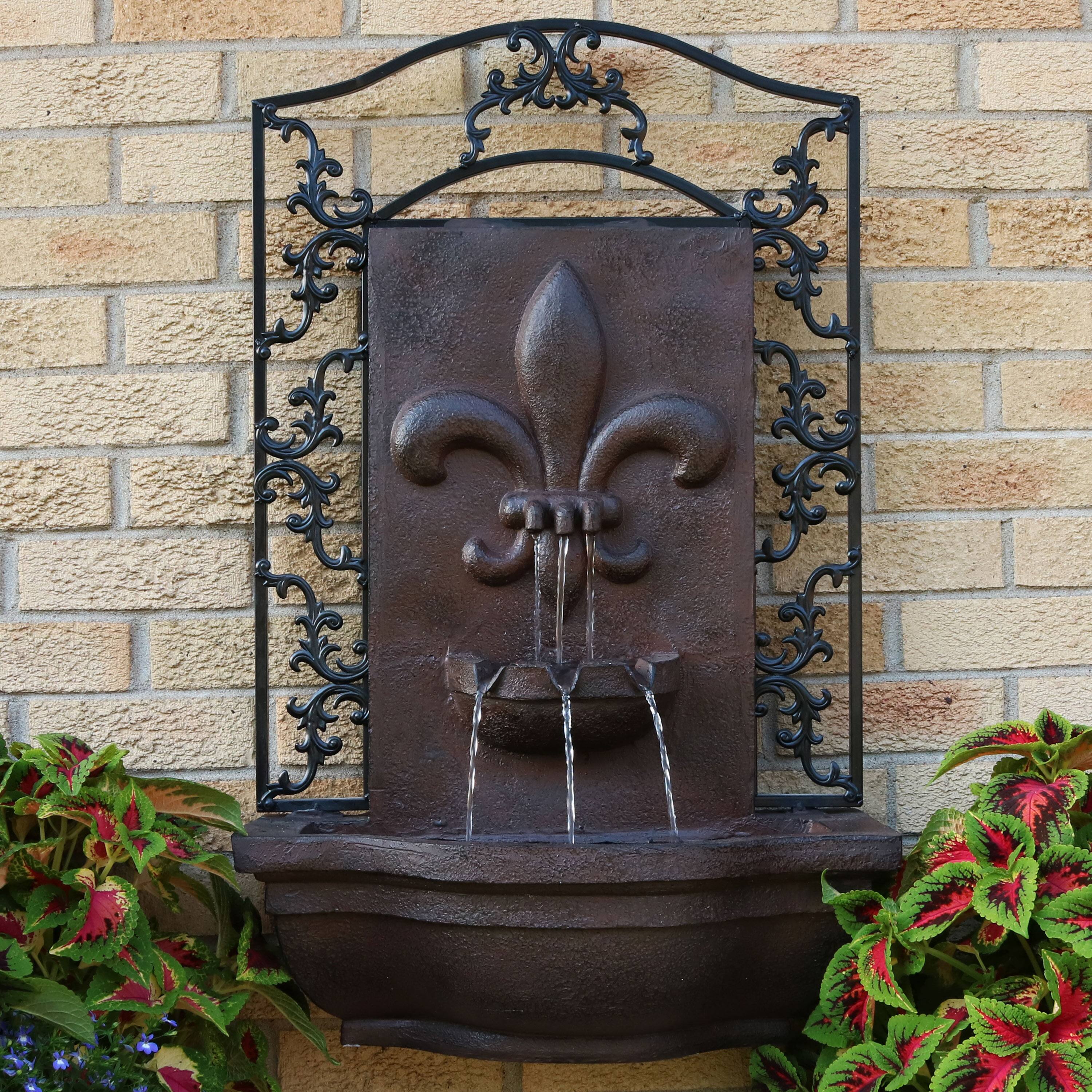 Alt View 2. Sunnydaze - French Lily Polystone Outdoor Solar Wall Fountain - Iron.