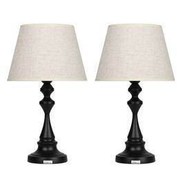 Oumilen - Black Table Lamp with Beige Fabric Shade, E26 Socket & UL Plug