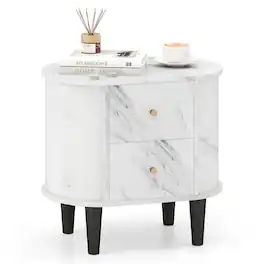 Gymax - Nightstand w/ 2 Drawers Faux Marble Bedside Table for Small Space - White