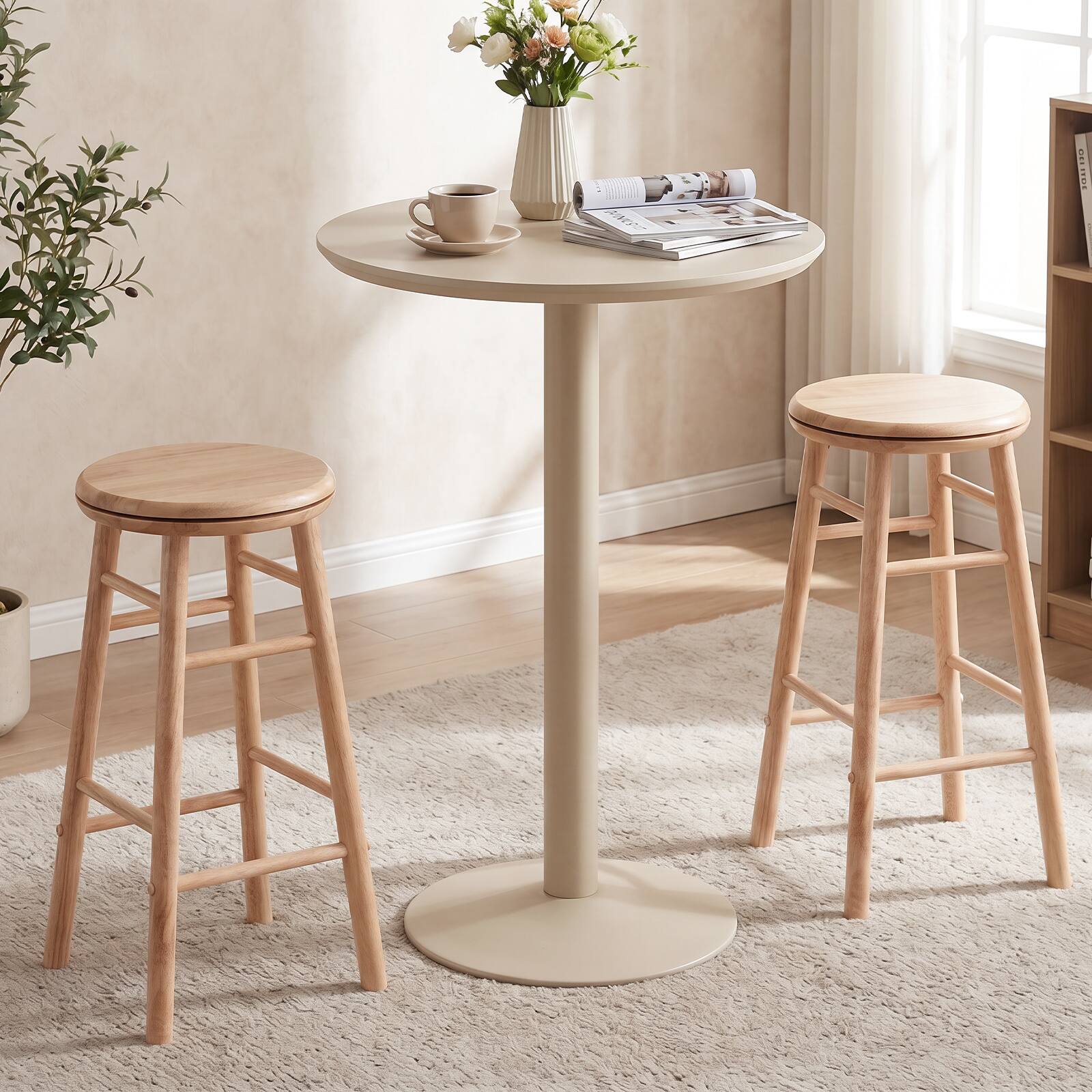 Alt View 1. Costway - Costway 24" Swivel Bar Stools Set of 2 with Backless Design, Footrests & Strong Crossbars - Natural.