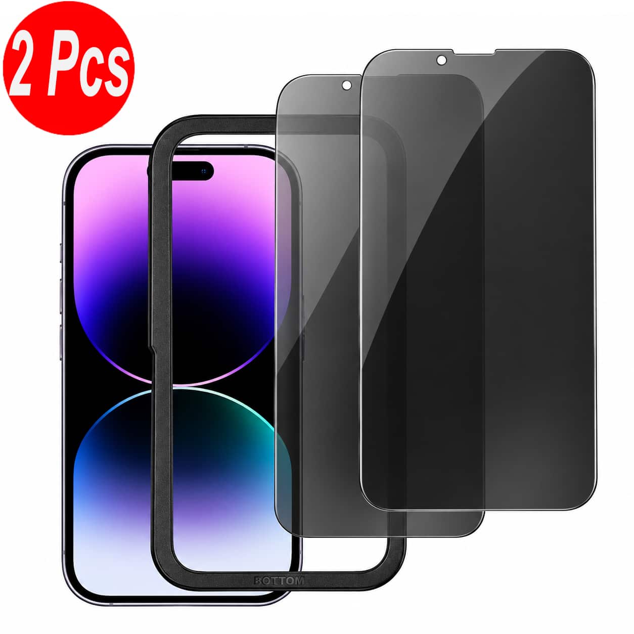 Equipd - Privacy Screen Protector for iPhone 16e / 14 / 13 Pro / 13 (6.1") Ultra HD 9H Scratch Resistant Tempered Glass w/ Frame - 2-Pcs, Translucent Gray