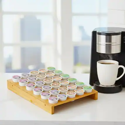 Front. Tooloton - Bamboo K-Cup Drawer Insert, 35-Slot Coffee Pod Holder for Organized Kitchen Storage - Natural.
