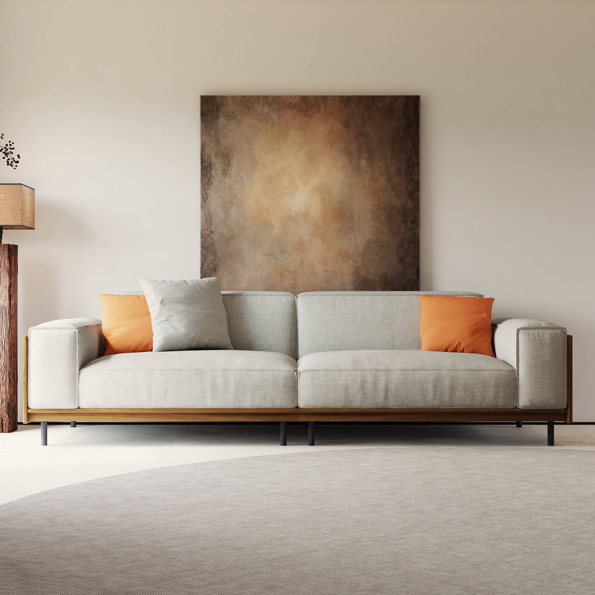 Left. luck idea - Modern Fabric Sofa with Solid Wood Frame, Breathable Cotton-Linen Upholstery, High-Density Foam Cushions, Metal Legs - Gray 3-Seat.