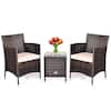Front. Costway - Outdoor 3 PCS PE Rattan Wicker Furniture Sets Chairs Coffee Table Garden - Beige.