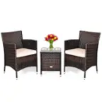 Front. Costway - Outdoor 3 PCS PE Rattan Wicker Furniture Sets Chairs  Coffee Table Garden - Beige.