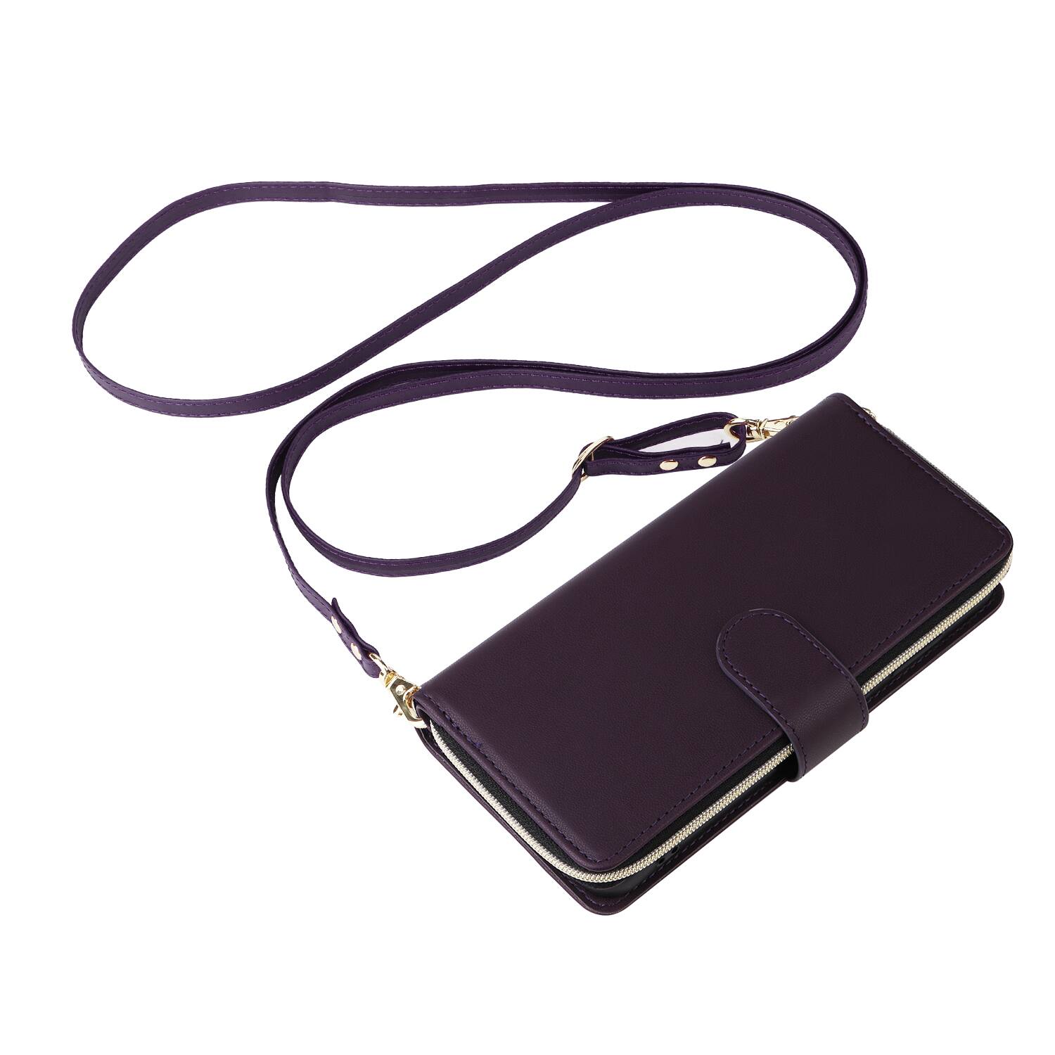 Alt View 3. Dteck - Crossbody Wallet Case for Apple iPhone Air, Shockproof Zipper Pocket PU Leather Folio Cover with 9 Card Slots - Darkpurple.