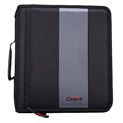 Front. Case It - Classic 2" 3-Ring Zipper Binders - Black.
