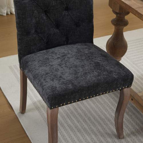 Alt View 5. LUCKY ONE - Assembled Tufted Chenille Dining Chair Set of 2 with Curved Solid Wood Legs Club Chair Style - Black.