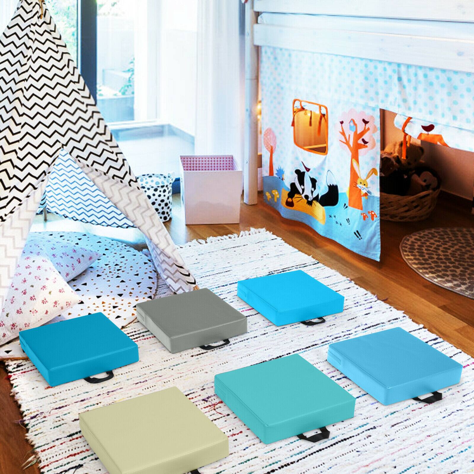 Alt View 8. Gymax - Gymax 6-Piece 15'' Square Toddler Floor Cushions Flexible Soft Foam Seating w/ Handles - Blue.