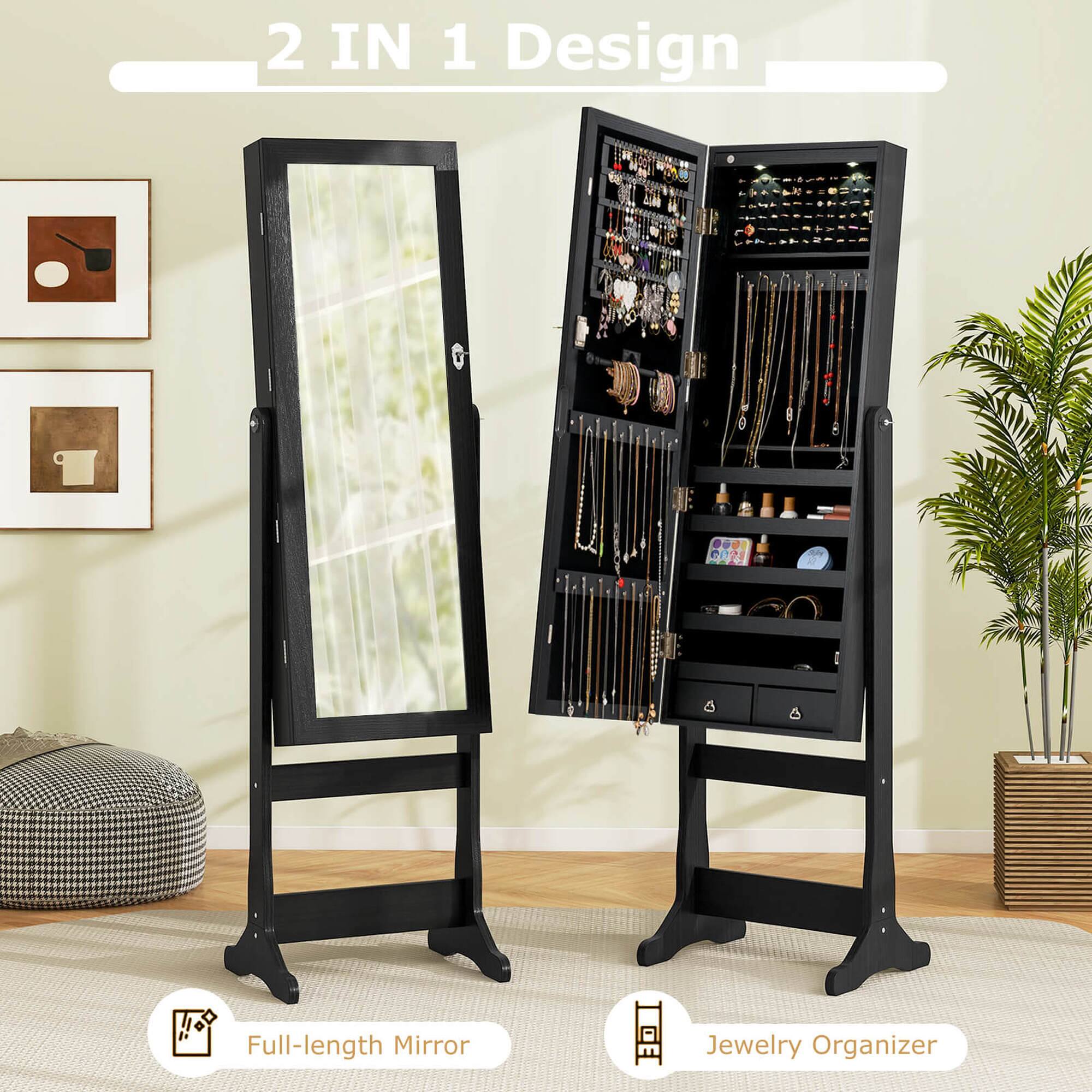 2 IN 1 Design Full-length Mirror Jewelry Organizer