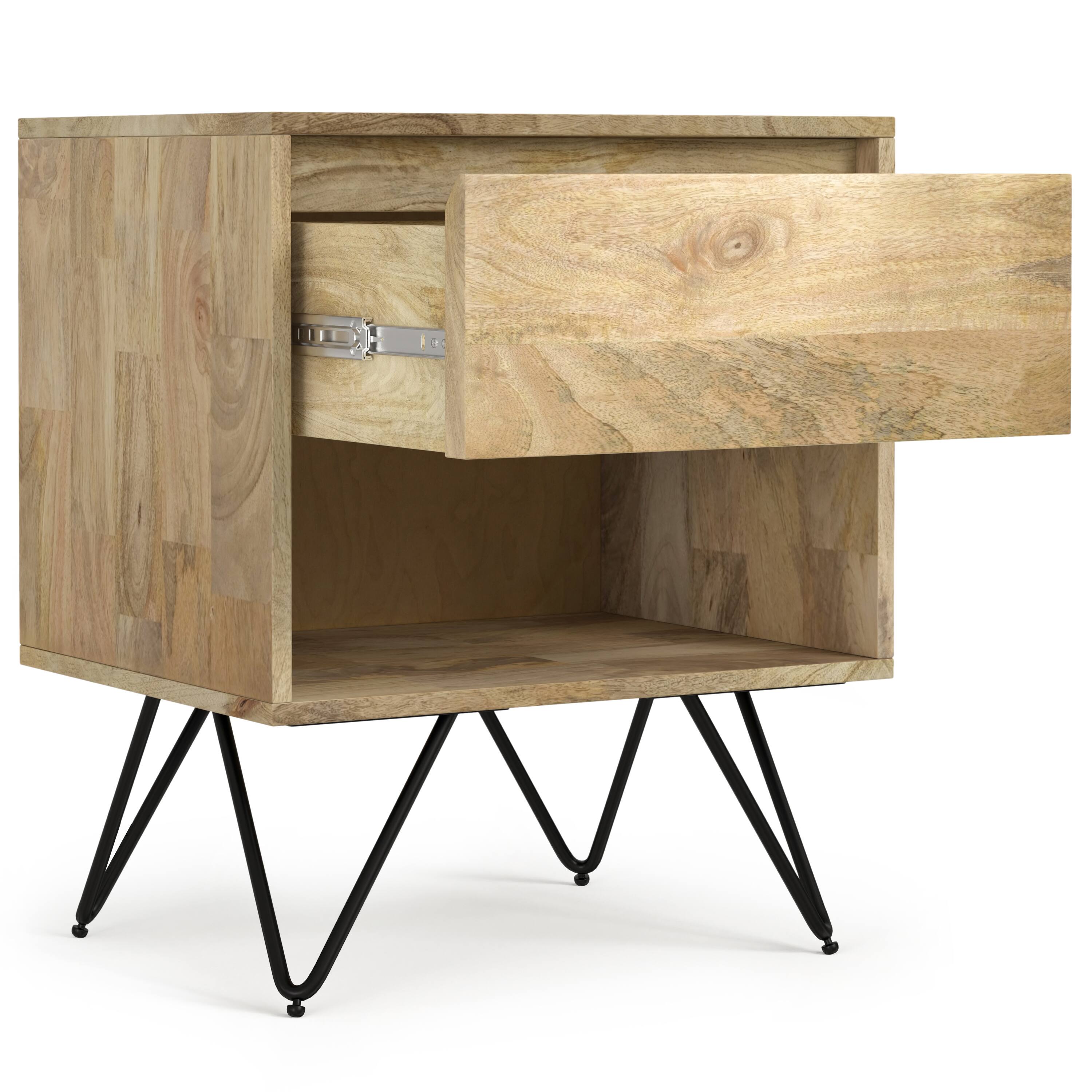 Back. Simpli Home - Hunter SOLID MANGO WOOD 20 inch Wide Modern Industrial Nightstand in Natural - Natural.