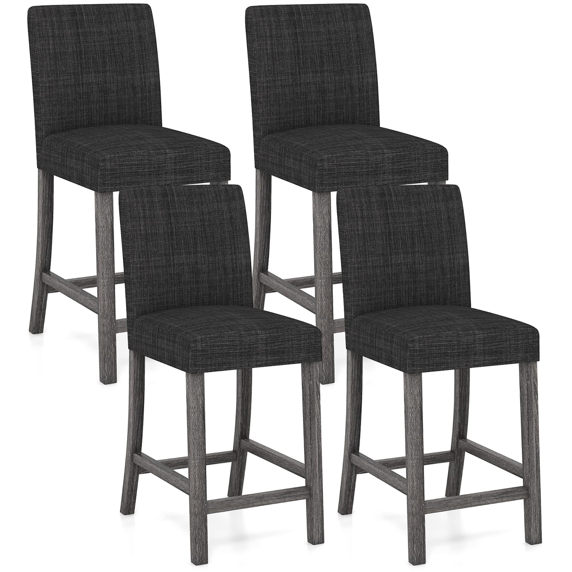 Gymax - 4PCS 24.5'' Counter Height Bar Stools Modern Fabric Upholstered Kitchen Chairs - Gray