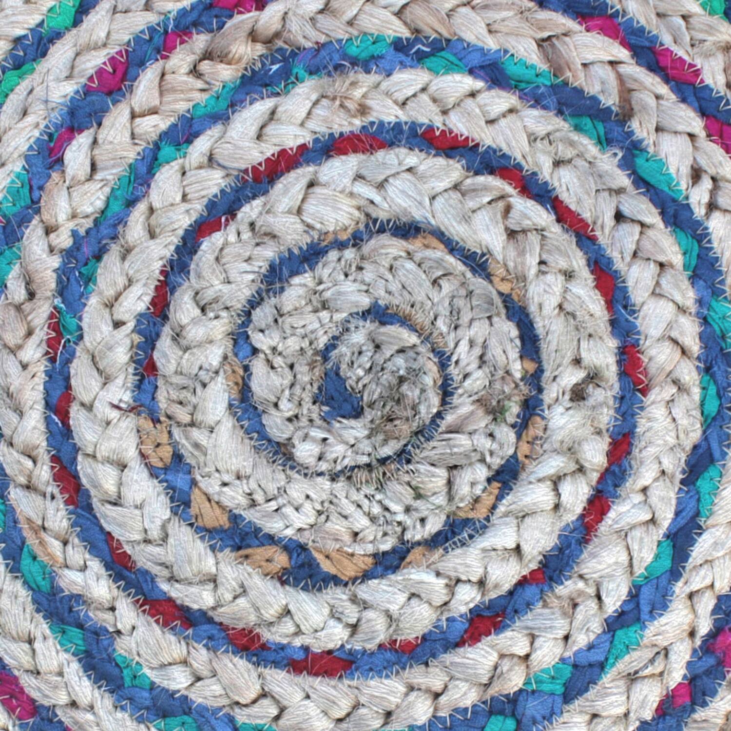 Alt View 1. Simpli Home - Margo Boho Round Pouf in Blue Braided Jute - Blue.