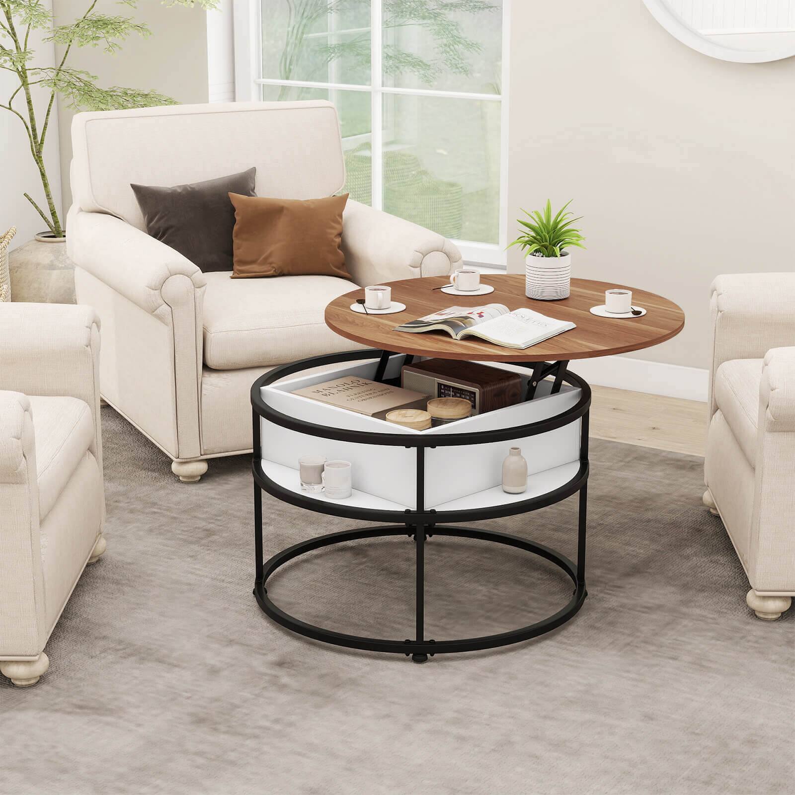 Alt View 1. Costway - Costway 31.5" Lift Top Coffee Table with Hidden Compartment & Side Shelves for Living Room - Teak & Black.