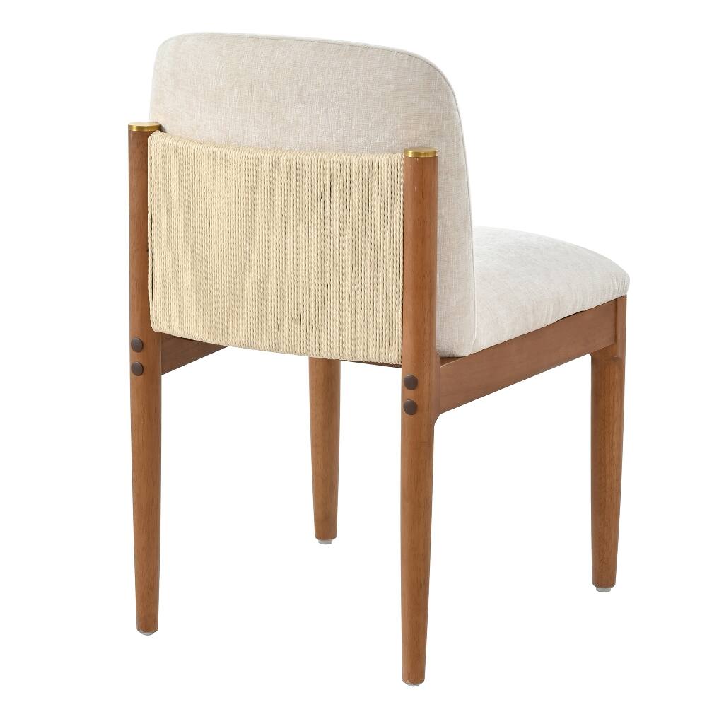 Alt View 6. Loheer - Loheer Modern Dining Chairs Set of 2 Walnut Solid Wood Legs Woven Rope Backrest Kitchen Chairs Beige Upholstered - Walnut.