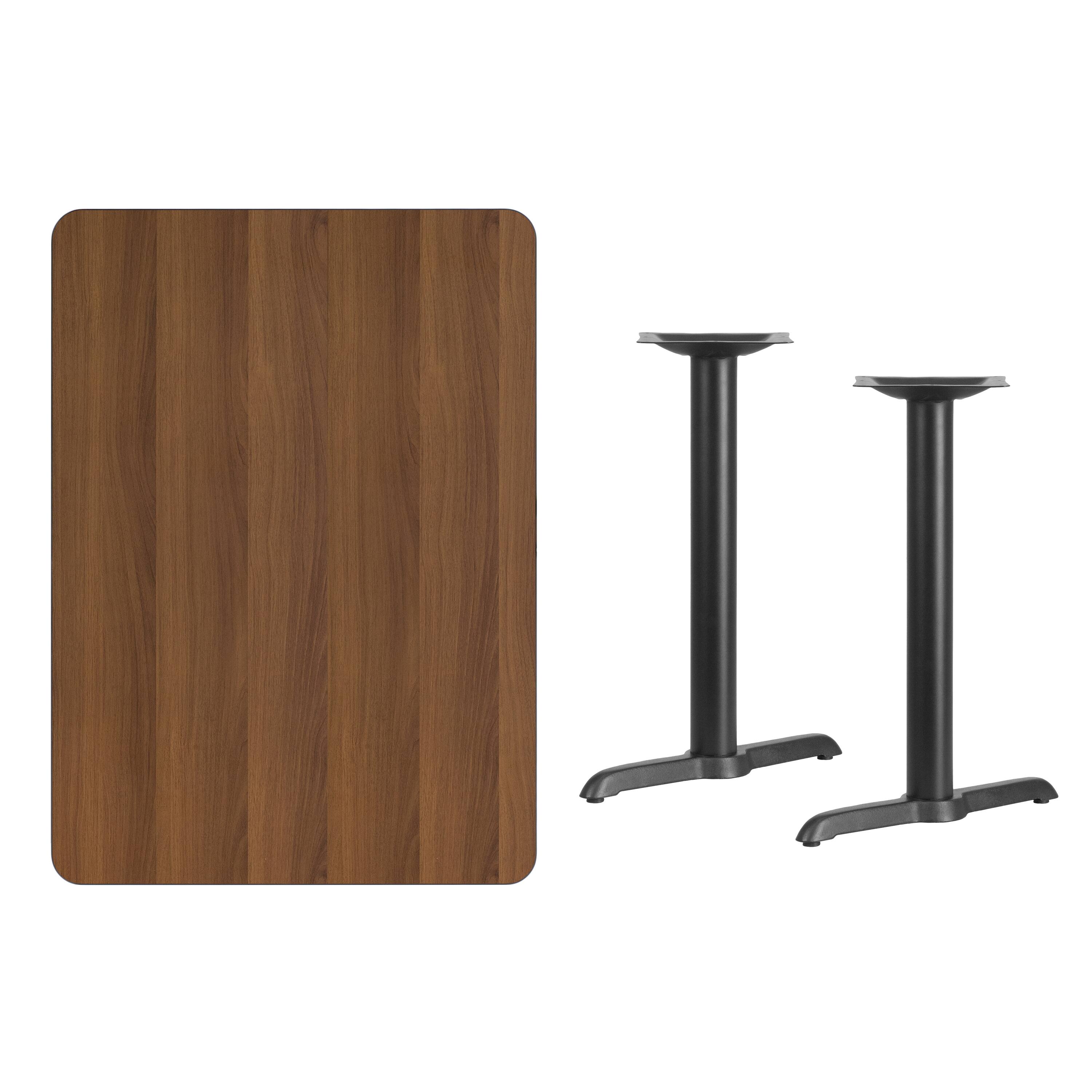 Alt View 2. Emma + Oliver - 30"x42" Rectangular Laminate Table with 5"x22" Table Height Bases - Walnut.