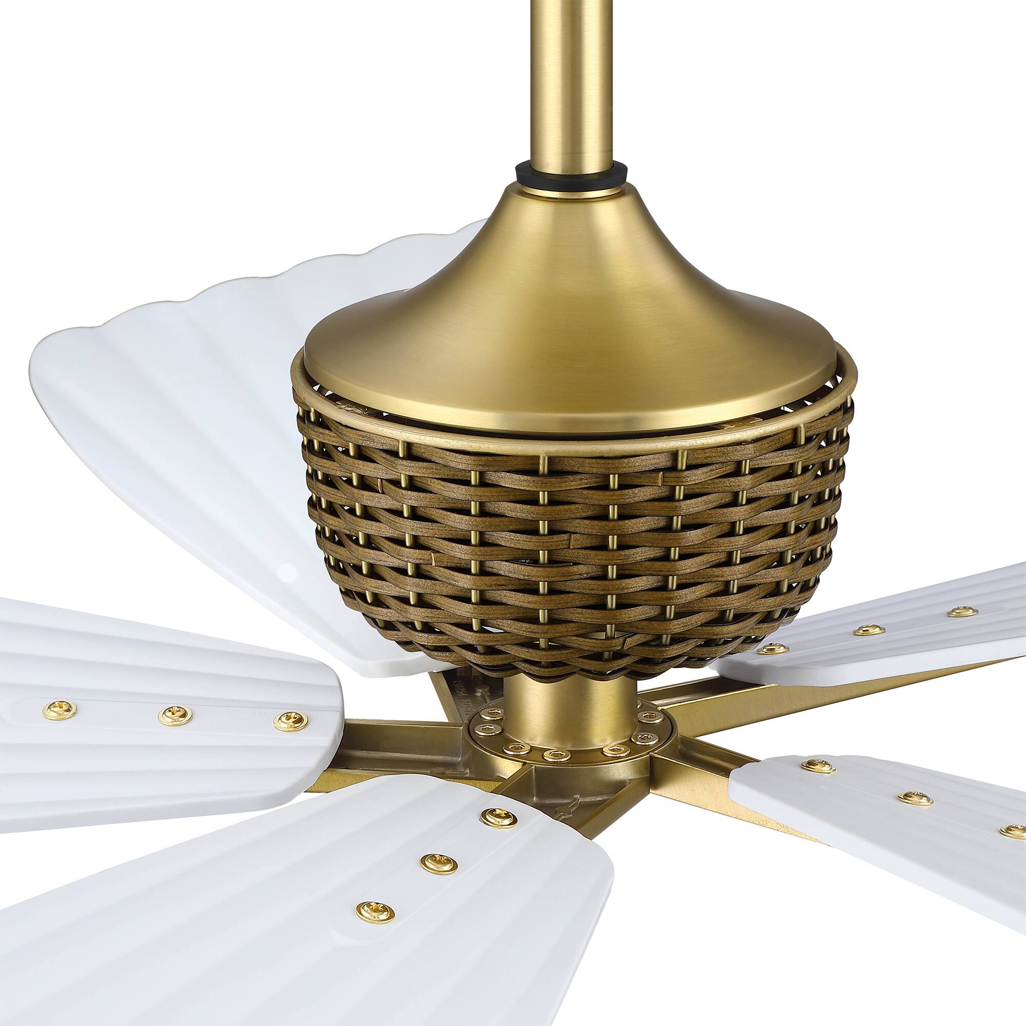 Alt View 9. Parrot Uncle - 56" Tropical White Pleated Leaf 5-Blade Indoor Outdoor Ceiling Fan with Remote, No Light - Gold.