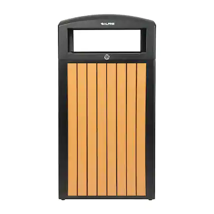 Front. Alpine Industries - 40 Gallon Outdoor Trash Can with Panels and Rain Bonnet Lid - Cedar.