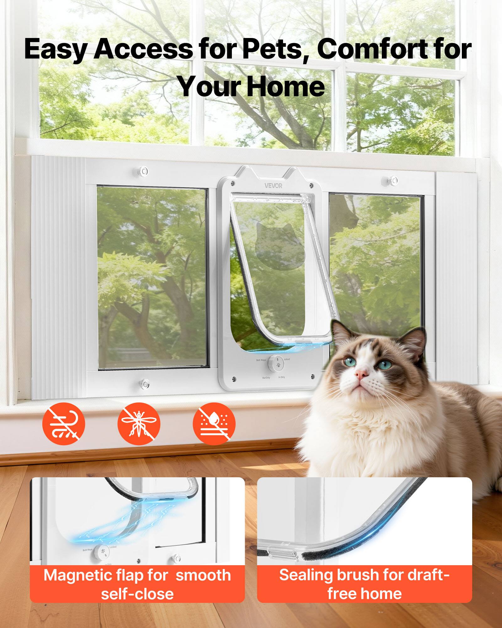 Easy Access for Pets, Comfort for Your Home

- Magnetic flap for smooth self-close
- Sealing brush for draft-free home