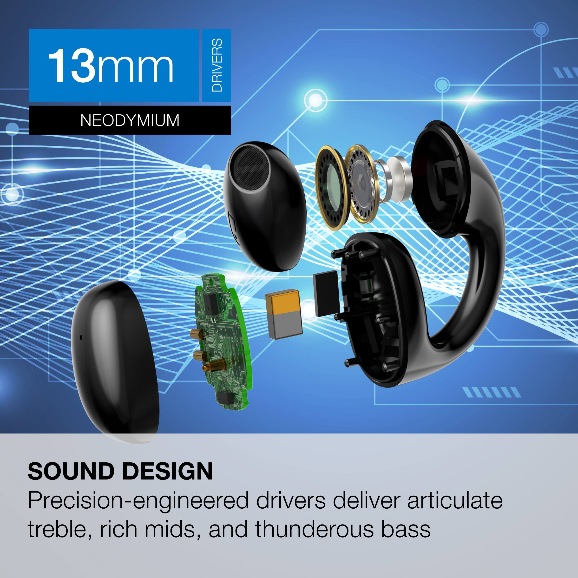 13mm NEODYMIUM DRIVERS

SOUND DESIGN

Precision-engineered drivers deliver articulate treble, rich mids, and thunderous bass