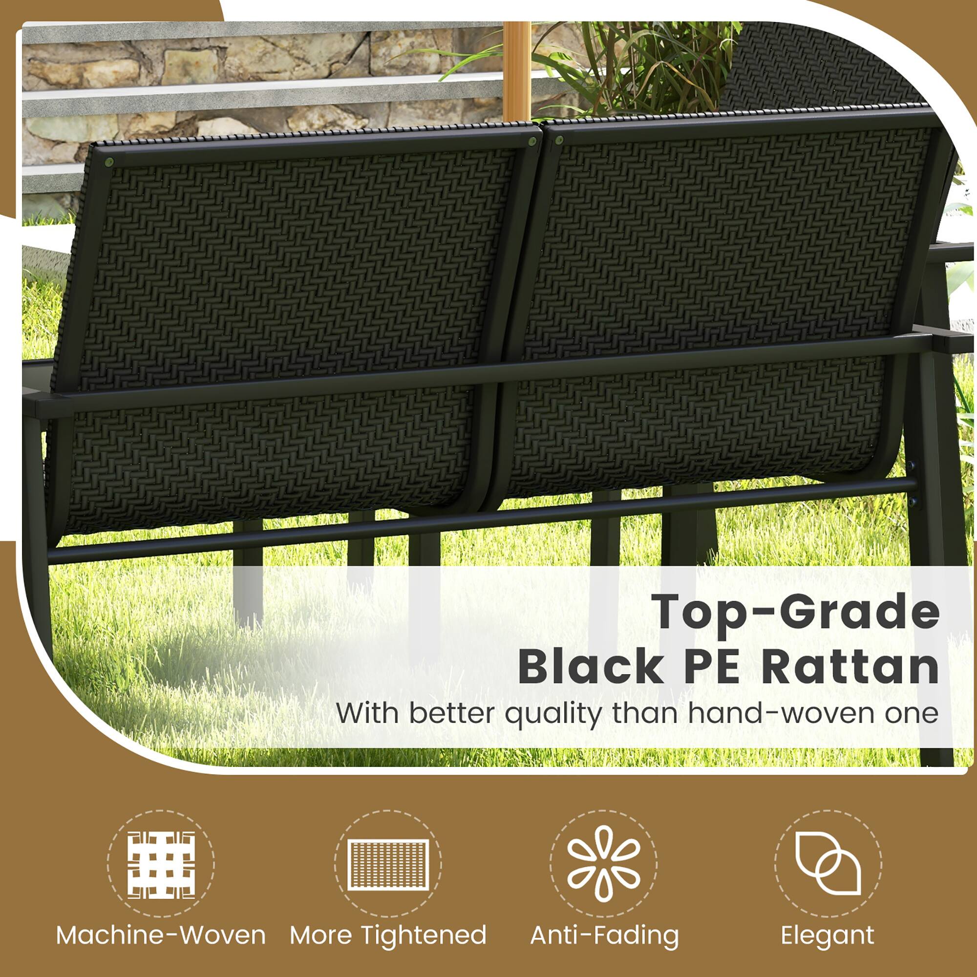 Top-Grade Black PE Rattan
With better quality than hand-woven one
Machine-Woven
More Tightened
Anti-Fading
Elegant