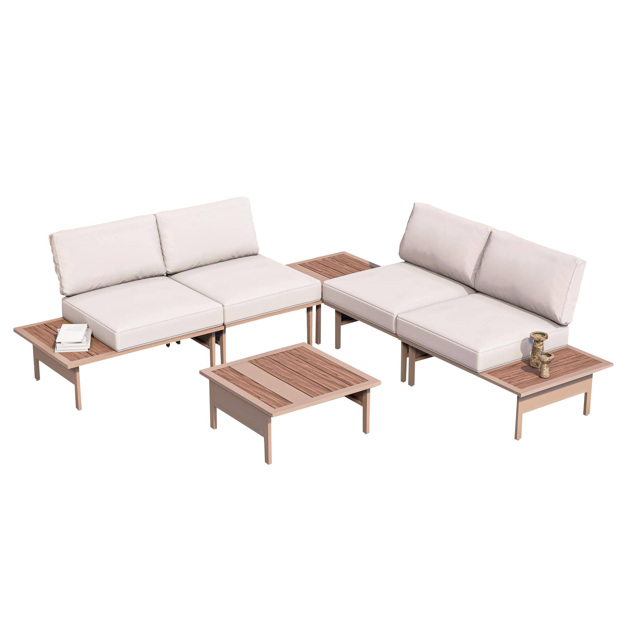 Yardgrace - Mena combined sofa set of 6 outdoor furniture set Modern Fabric Sectional for Family Living Space - Beige