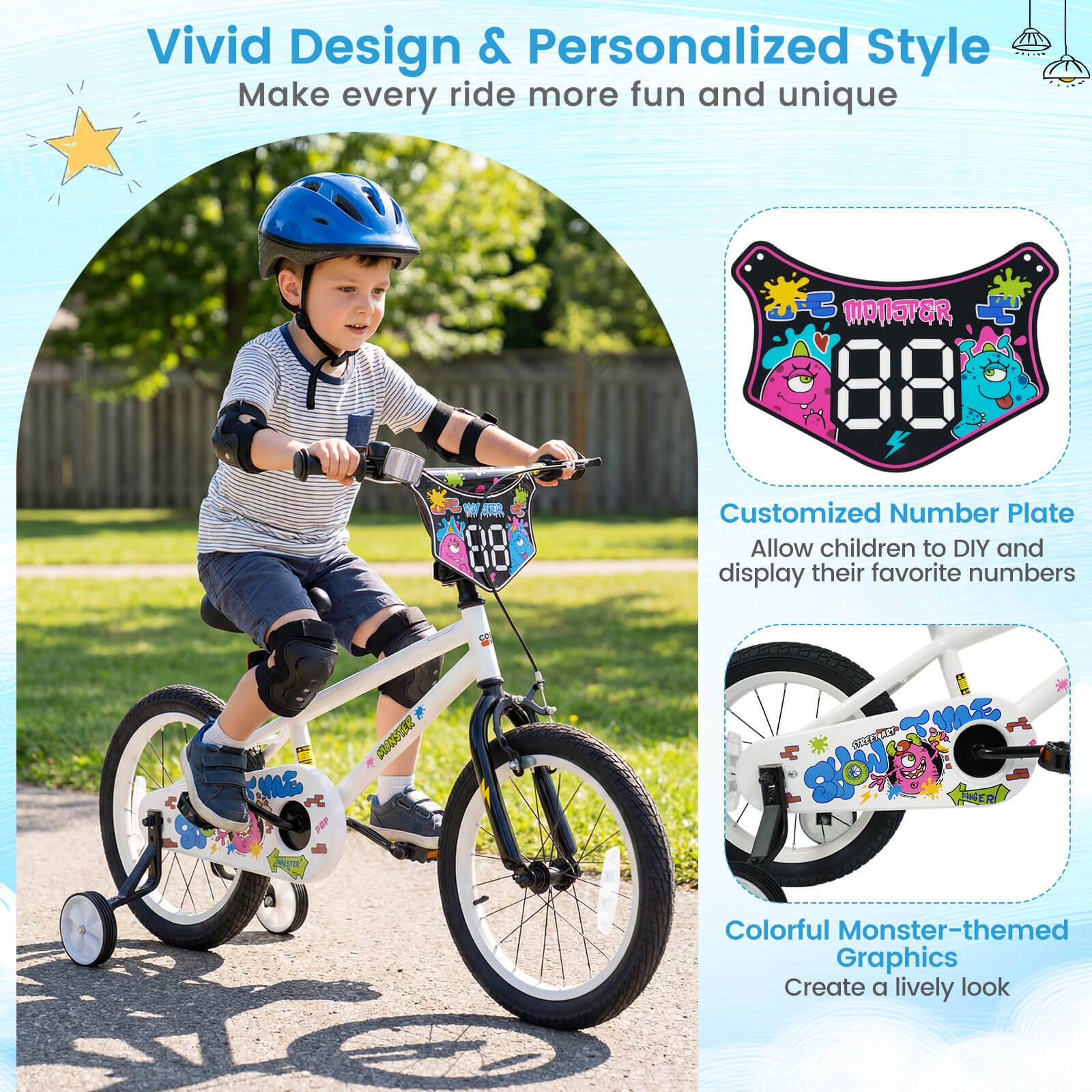 Vivid Design & Personalized Style  
Make every ride more fun and unique  

Customized Number Plate  
Allow children to DIY and display their favorite numbers  

Colorful Monster-themed Graphics  
Create a lively look