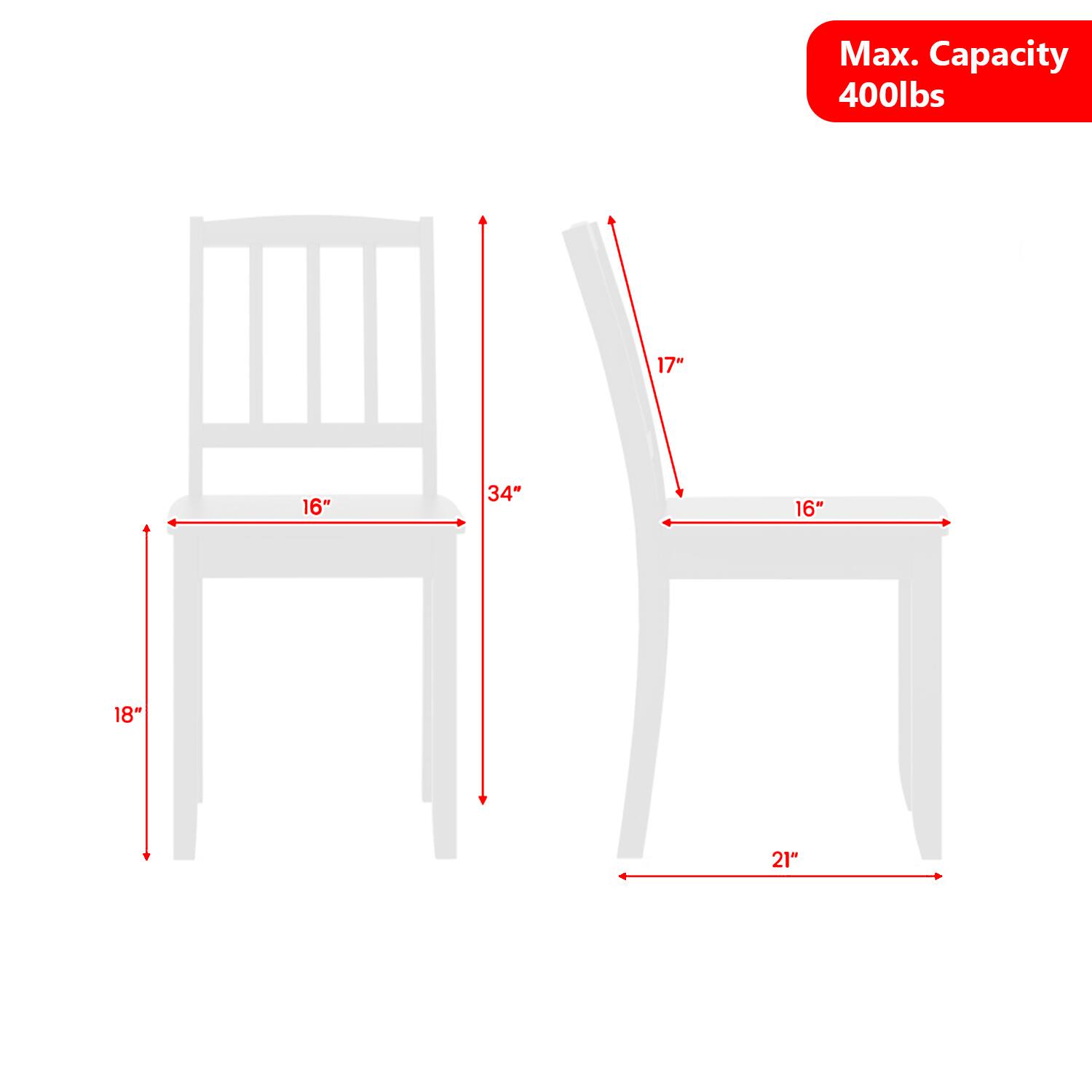 Max. Capacity 400lbs  
17"  
16"  
34"  
16"  
18"  
21"