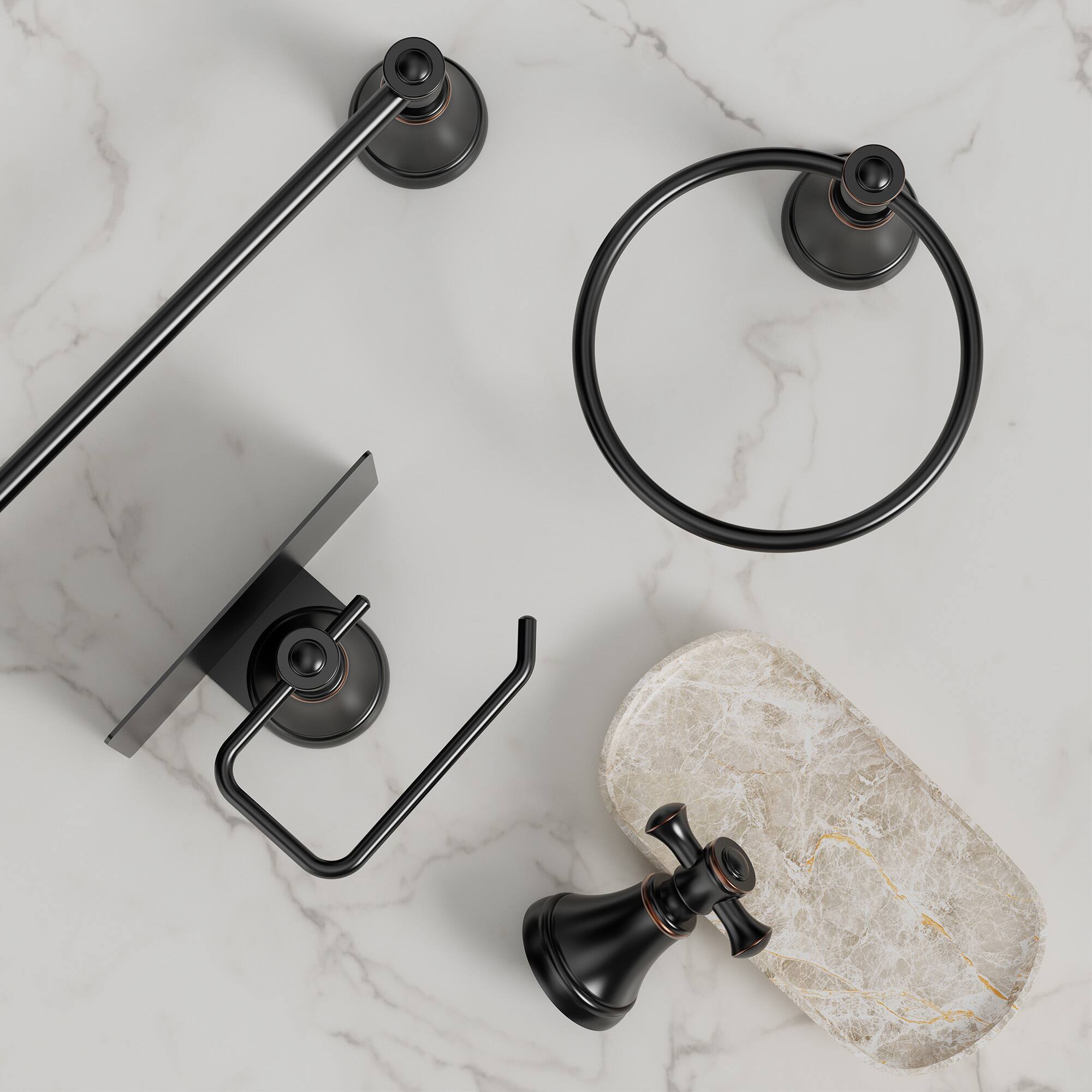 Alt View 9. GRANDJOY - 4-Piece Bathroom Hardware Set with Phone Storage Shelf Toilet Paper Holder & 24 Inch Towel Bar - Matte Black.