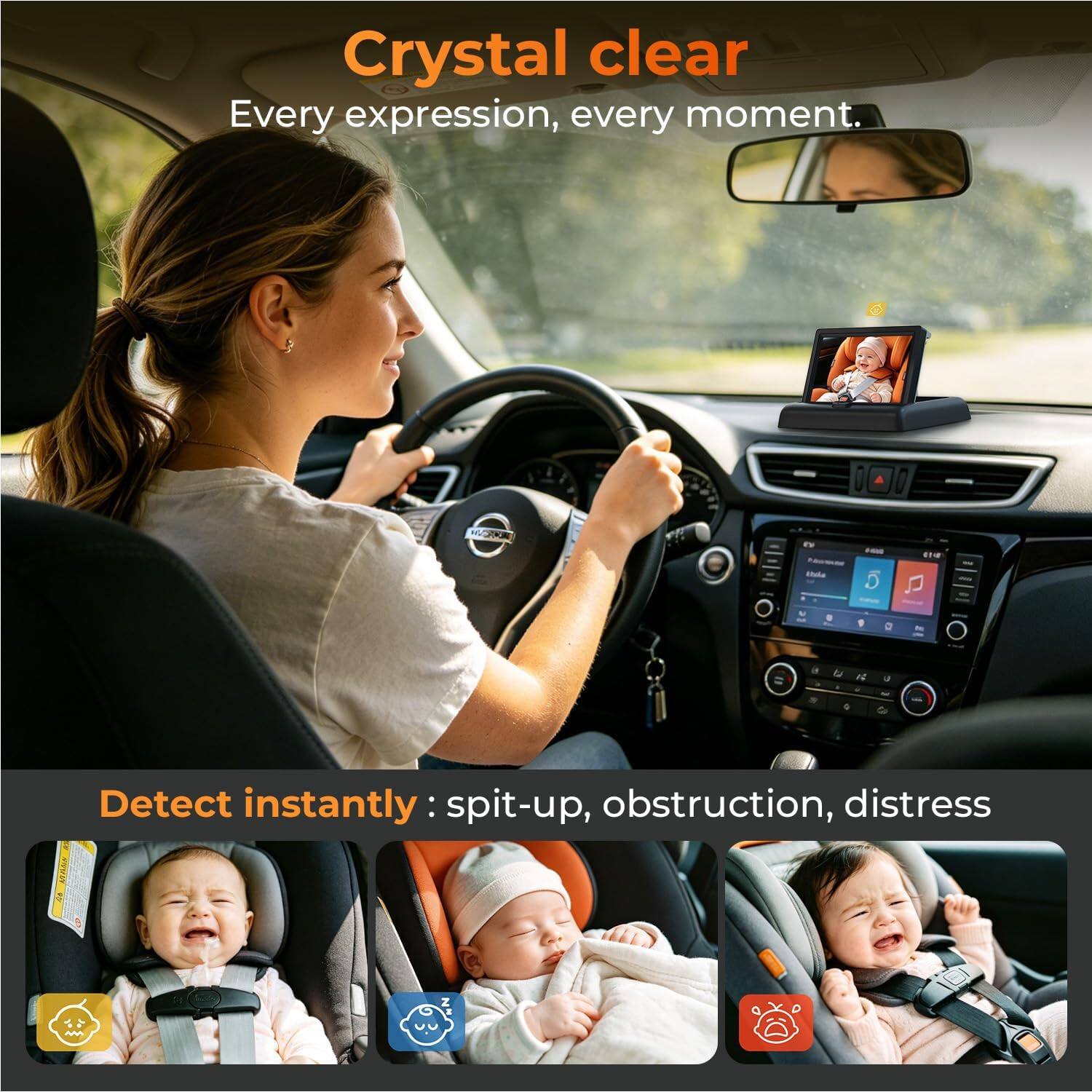 Crystal clear  
Every expression, every moment.  

Detect instantly: spit-up, obstruction, distress