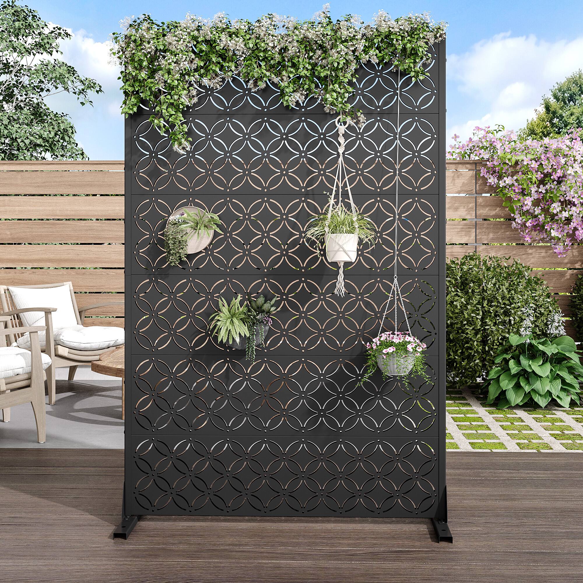 Alt View 1. PexFix - 72 in. x 47 in. Coin Pattern Metal Outdoor Privacy Screen & Panels, Freestanding Garden Divider Fence - Black.