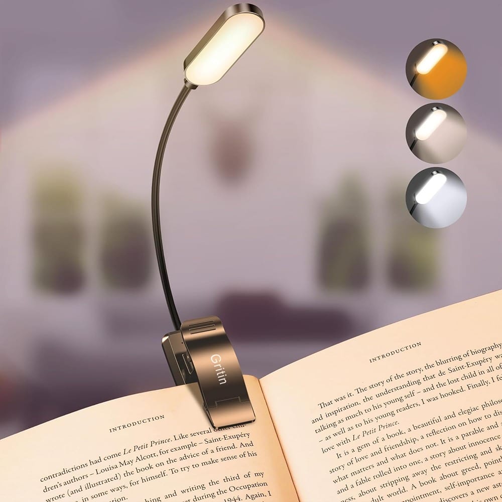 Schertz - 16-LED Rechargeable Clip-On Book Light – 3 Colors, Stepless Dim, Black