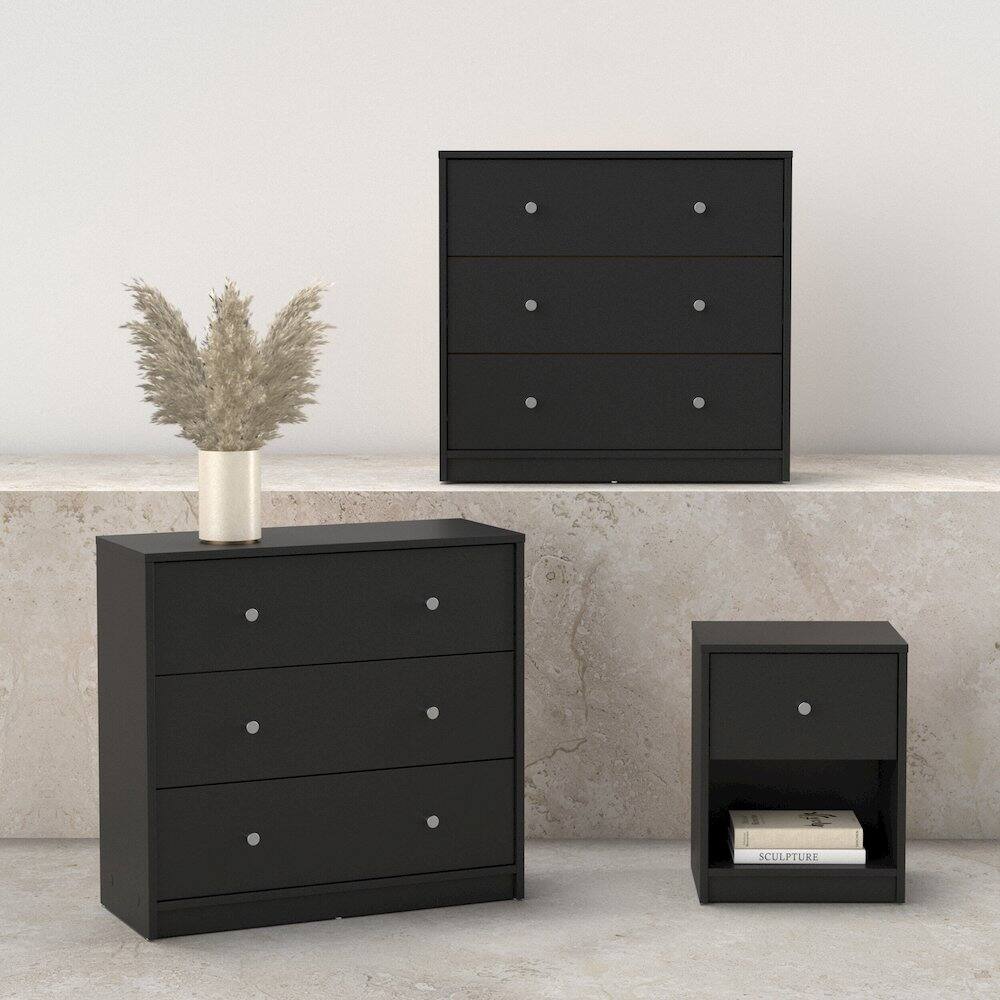 Angle. Tvilum - 3-Piece Bedroom Set - Nightstand And Chest Set Of 2 - Black.
