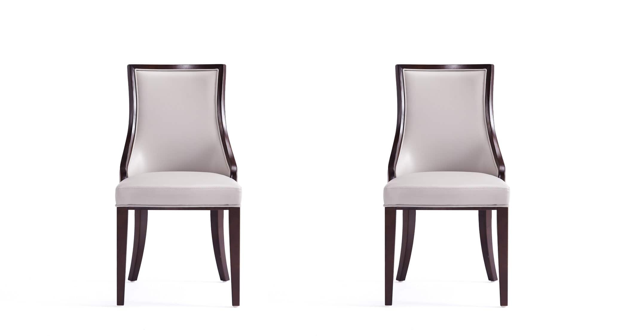 Manhattan Comfort - Grand Traditional Wood Upholstered Dining Chair - Set of 2 - Light Gray