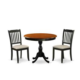 East West Furniture - 3-Pc Dinning Room Set Includes a Wood Dining Room Table and 2 Linen Fabric Mid Century Dining - Multi-Color