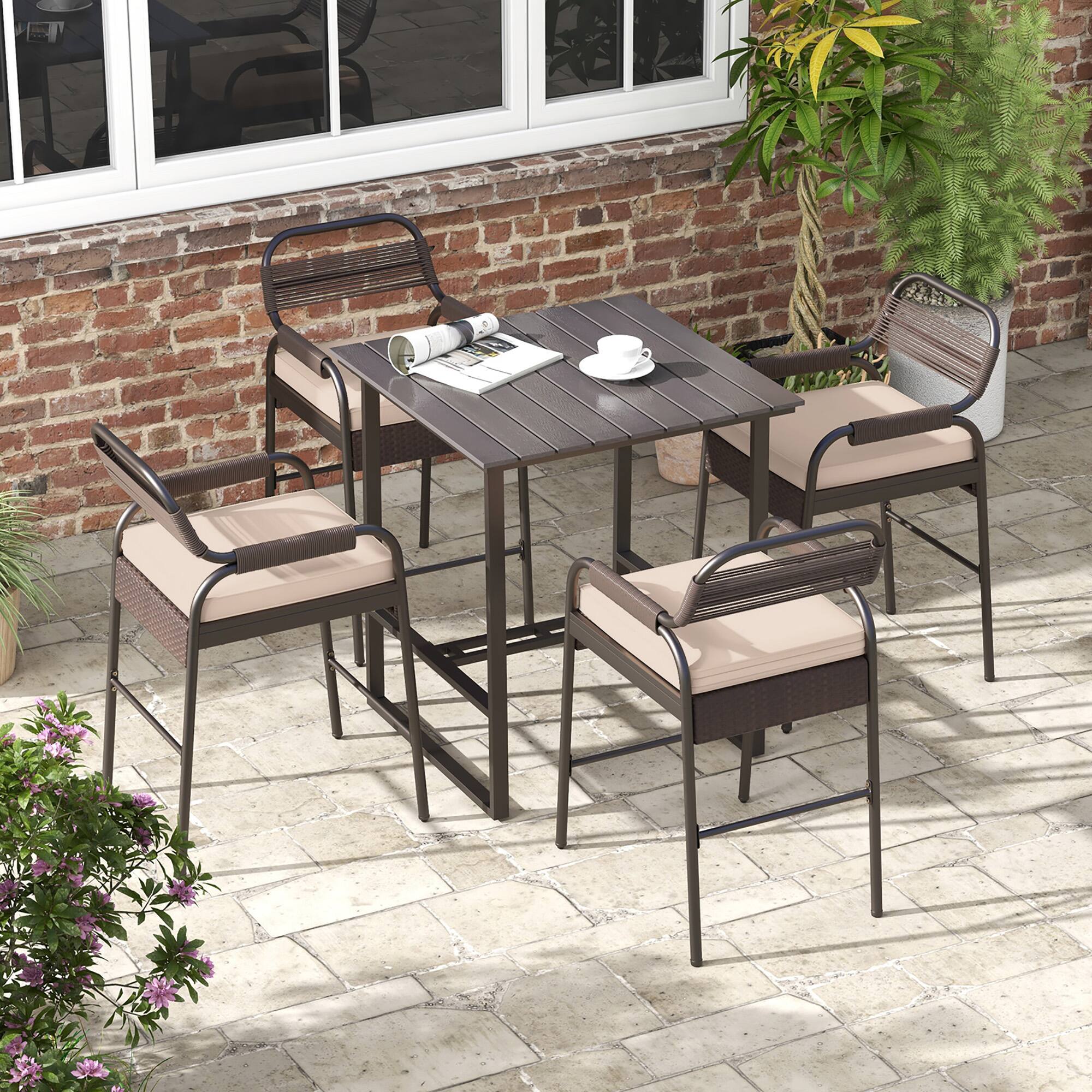 Alt View 1. Gymax - Gymax 5-Piece Patio Rattan Counter Set Counter Height Square Table w/ 4 Wicker Counter Stools - Mix Brown.