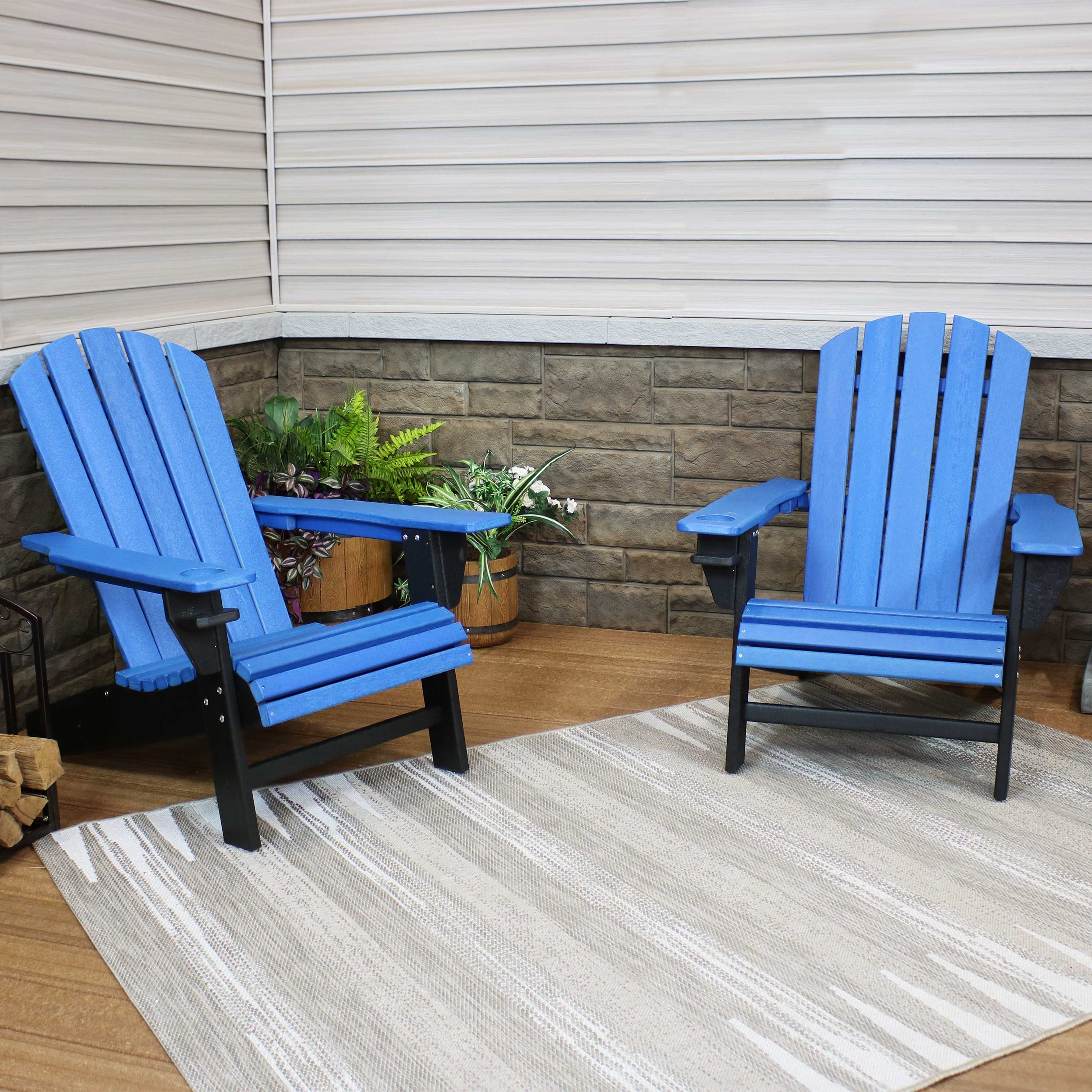 Alt View 2. Sunnydaze - HDPE Adirondack Chair with Drink Holder - Set of 2 - Blue and Black.
