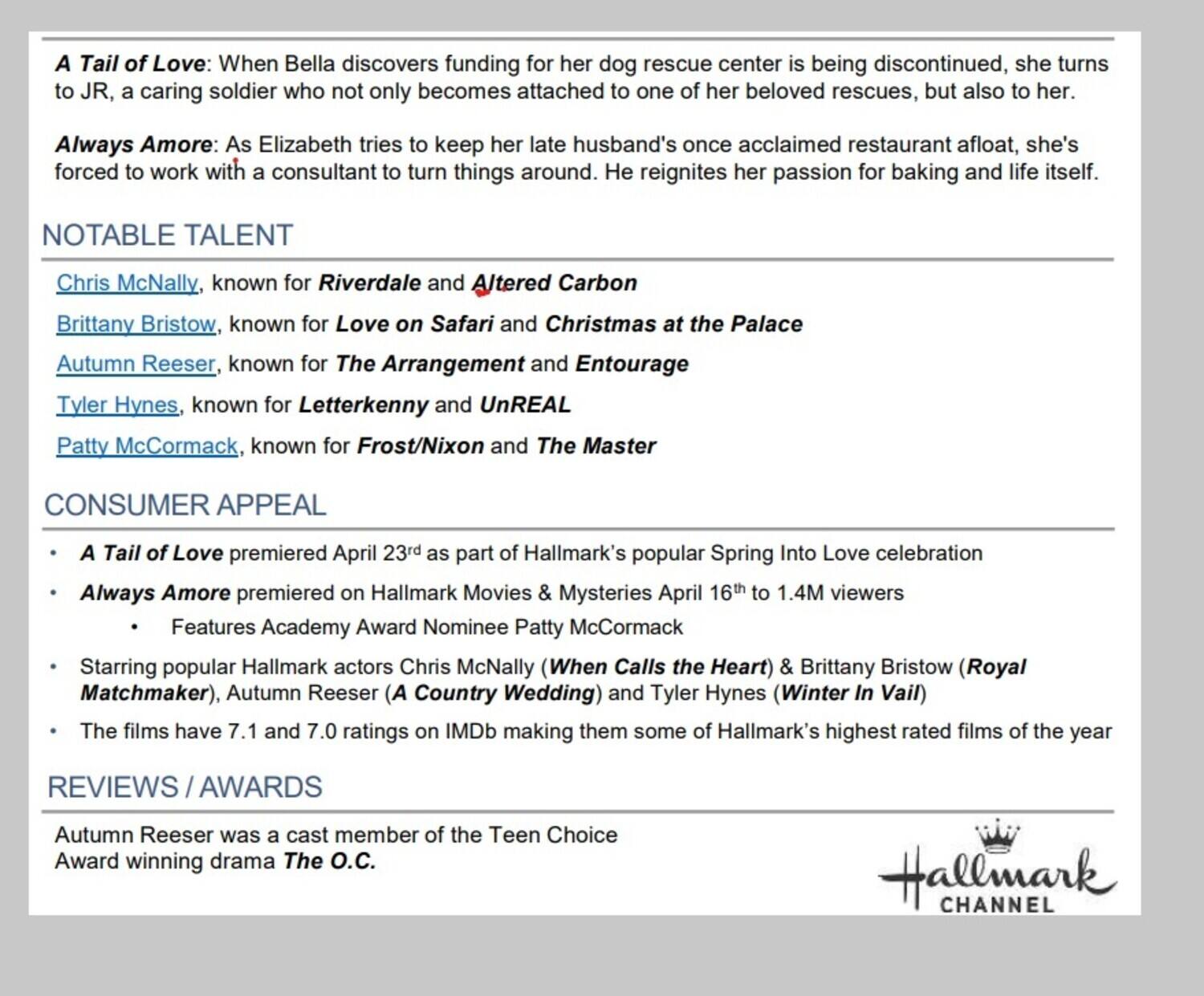 Alt View 1. A Tail of Love / Always Amore (Hallmark Channel 2-Movie Collection)   - DVD.