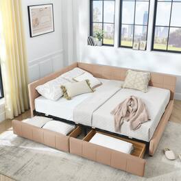Anysun - Queen Velvet Tufted Storage Bed Frame - Sofa Bed with Backrest & Armrests for Bedroom or Living Room - Pink