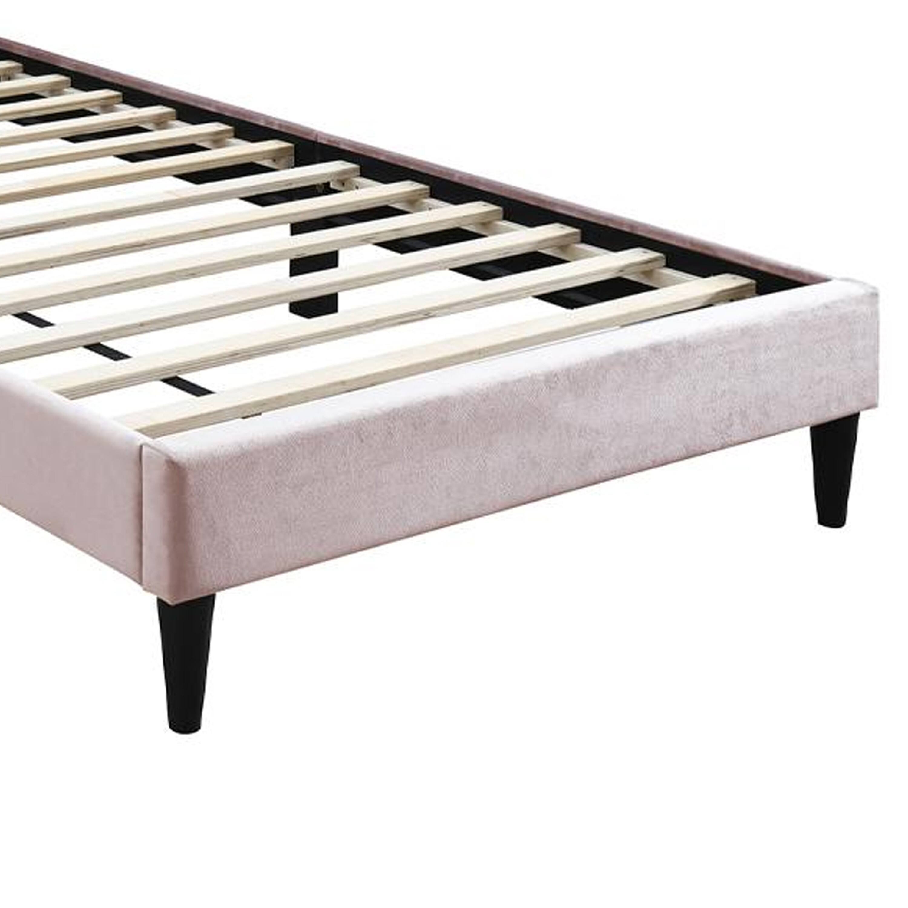 Alt View 3. Manhattan Lane - Lilian Full Bed, Tufted Light Pink Velvet Upholstery, Diamond Stitch - Pink, Black.