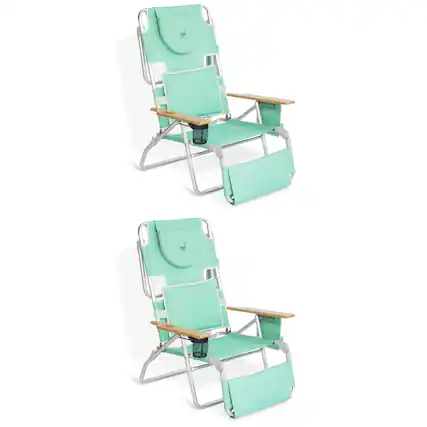 Front. Ostrich - Ostrich Deluxe Padded 3-N-1 Outdoor Folding Reclining Beach Chair, Teal (2 Pack) - Teal.