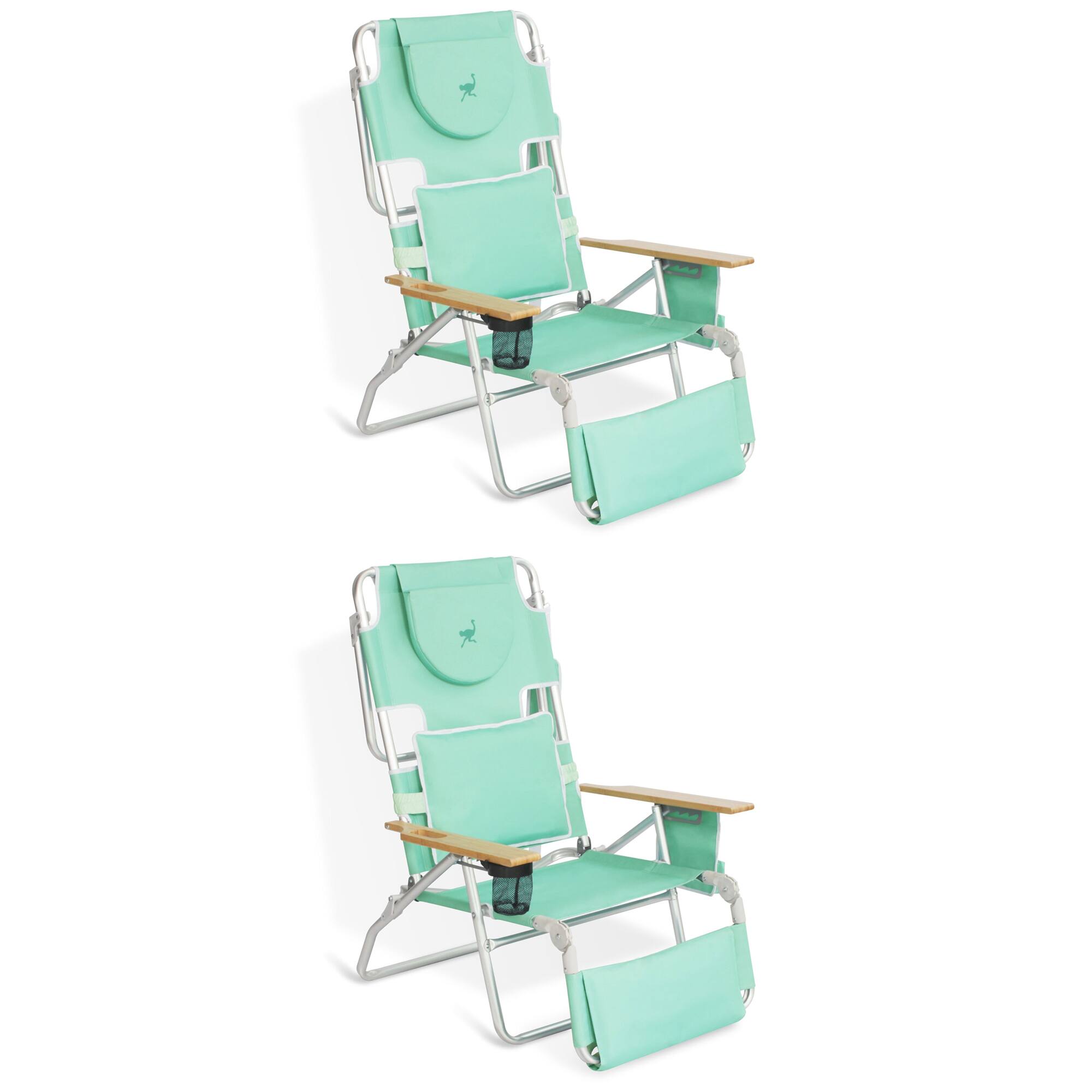 Front. Ostrich - Ostrich Deluxe Padded 3-N-1 Outdoor Folding Reclining Beach Chair, Teal (2 Pack) - Teal.