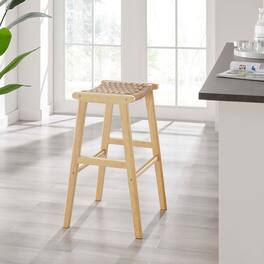 Saoirse Woven Rope Wood Bar Stool Set of 2 by Modway - Natural Natural