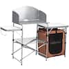 Front. Costway - Foldable Camping Table Outdoor BBQ Portable Grilling Stand w/Windscreen Bag - Silver.