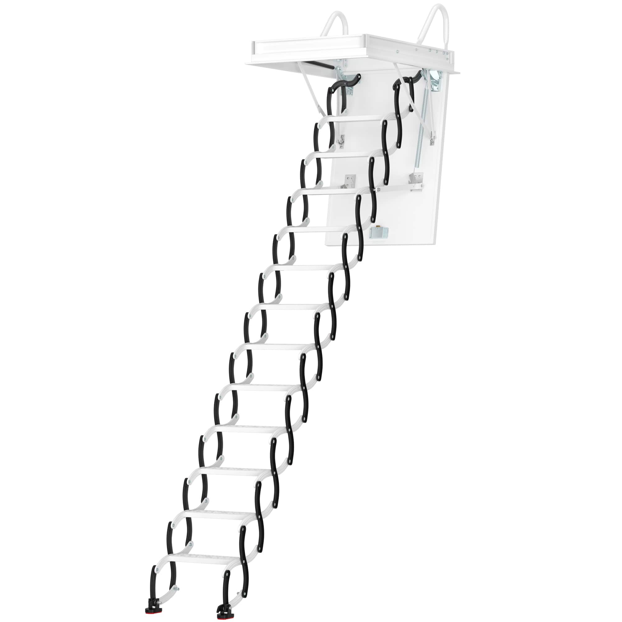 Topteng - 12-Step Black Folding Attic Ladder -660lb Capacity,Alloy Steel,Ceiling Mount for 39.4"x27.5" Opening,Space-Saving Design - White