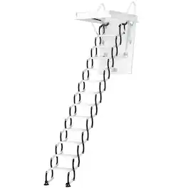 Topteng - 12-Step Black Folding Attic Ladder -660lb Capacity,Alloy Steel,Ceiling Mount for 39.4"x27.5" Opening,Space-Saving Design - White