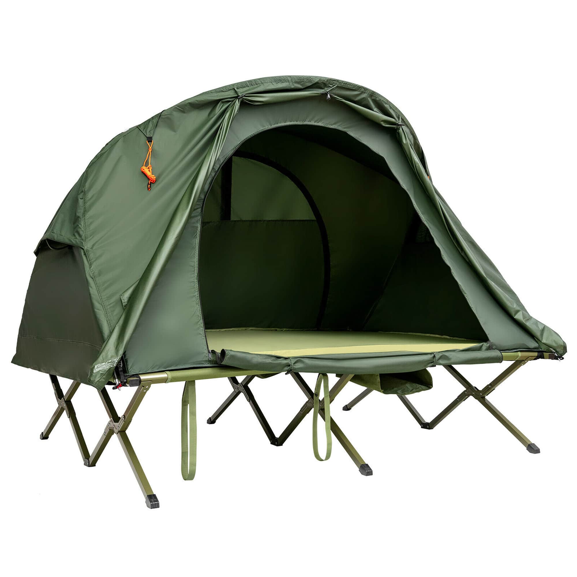 Alt View 16. Costway - 2-Person Outdoor Camping Tent Cot Compact Elevated Tent Set with External Cover - Green.