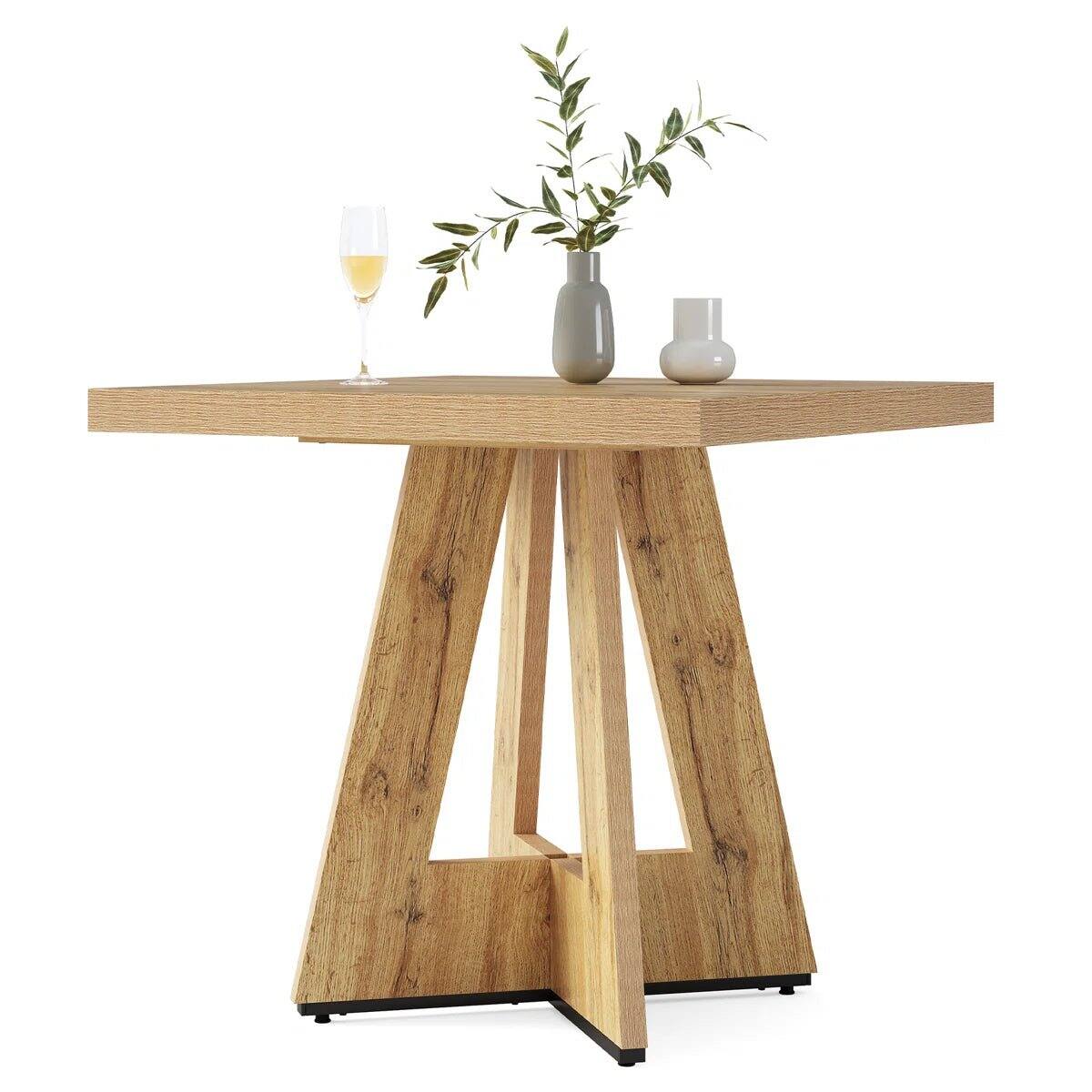 Alt View 4. Tribesigns - Dining Table with Engineered Wood Construction and Square Top for Dining Room and Kitchen - Light Brown.