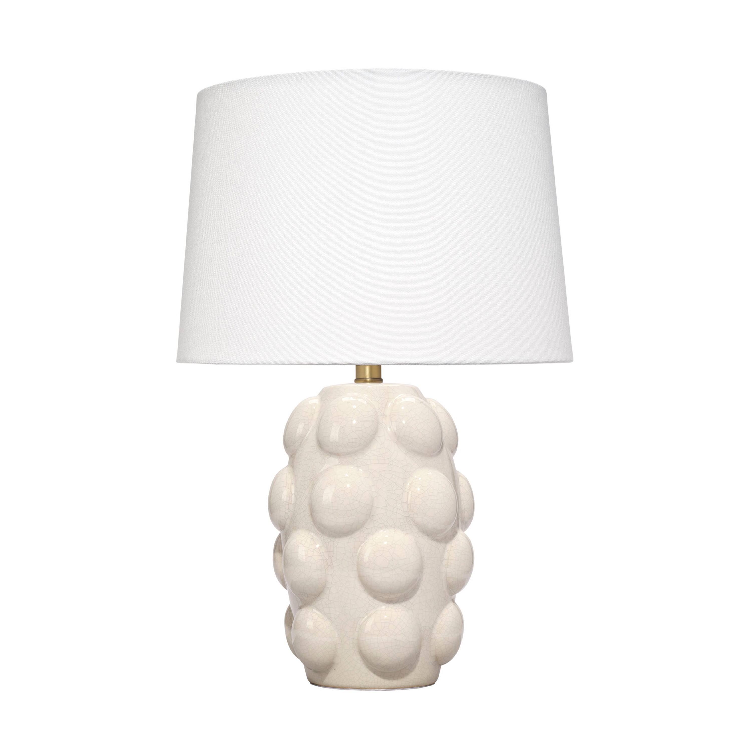 Front. Manhattan Lane - Lizy Accent Table Lamp, Linen Shade, Bubble Ceramic Base 20 Inch - White, Cream, Silver.